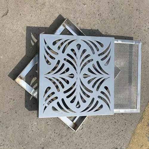 Entwässerungsrinne Abflussgitter für Den Außenbereich mit Metallgitter, Quadratischer Bodenablauf mit Auffangbecken, Sickergraben mit Design, Hält Blätter und Ungeziefer aus Rohren Fern(50x50x3cm(19 3