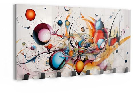 DEQOART Wandgarderobe Glas & Metall | Motiv Tanzende Farben | 60x30 cm | Design Haken-Leiste modern | Garderoben-Paneel für Flur, Wohnzimmer & Schlafzimmer | magnetisch & beschreibbar