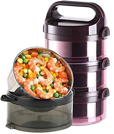 YKMYXZ Lonchera para adultos, cajas Bento apilables con cubiertos, botella de almuerzo portátil aislante, contenedor de sopa, a prueba de fugas (rosa, tres capas)