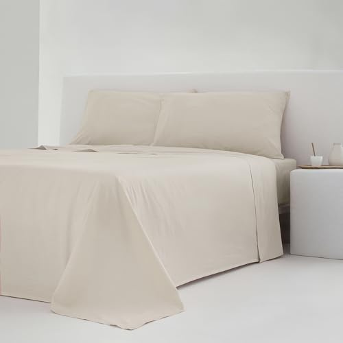 COTTON ARTean Juego sábanas Cama 150 Percal Algodón 200 Hilos Noa Beige