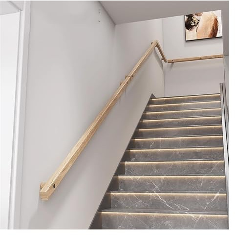 Scala in legno per interni – Barra di sostegno antiscivolo per bambini e anziani, kit completo per ringhiera a parete, finitura naturale, soluzione sicura ed elegante per sottotitolo/seminterrato