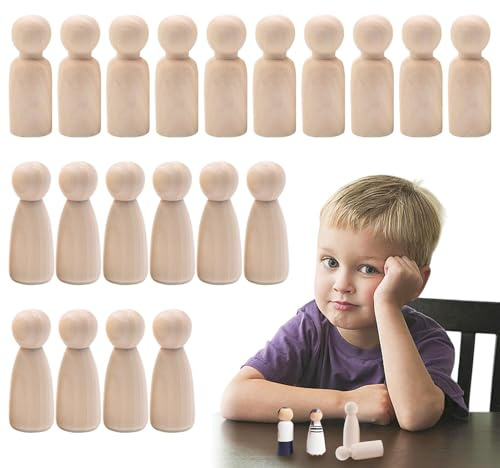 20 Stück ﻿Holzfiguren zum Bemalen Spielfiguren Puppen zum Anmalen Holz Familie Figuren Holzkegel DIY für Basteln Malen Weihnachten Hochzeit Geburtstag Dekoratio