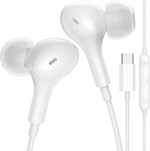 Ecouteurs Filaire USB C avec Microphone pour iPhone 17 Pro Max 16 15 Plus | Casque USB Type-C pour xiaomi redmi Note 14 pro5g poco x7 Pro 14t 15 Ultra Pixel 9 10 9a Magic 7 Lite 400 Smart 200, Blanc