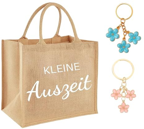 WangVipfei Jutetasche, Kleine Auszeit Geschenkset Mit Personalisierten Accessoires, 3-teiliges Set Mit Jutebeutel Und Schlüsselanhängern, Ideale Geschenks Für Frauen, Für Geburtstag Und Weihnachten