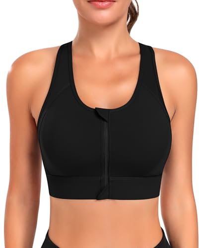 JoyGirl Sport BH Damen Starker Halt Push Up Ohne Bügel Yoga BH Reißverschluss Vorne Seamless Sport Bustier für Fitness Lauf Joggen