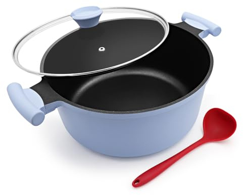 Bobikuke 4.5 Quart Stock Pot with Lid, Non Stick Cooking Pot, Soup Pot Nonstick with Stay-Cool Handle, Induction Cookware for Pasta,Soup, Suitable for All Stoves, PTFE & PFAS-Free, Blue