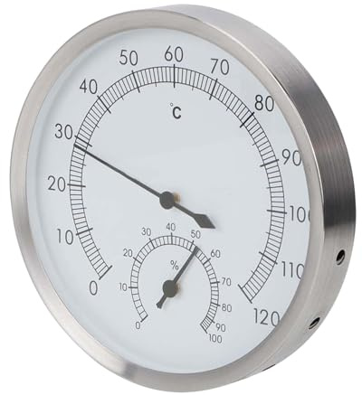 CHICIRIS Termometro Termoigrometro per Sauna in Acciaio Inossidabile 2 in 1 per il Monitoraggio della Temperatura e dell'Umidità Nella Sauna per e Bagno Turco 4,9x4,9 Pollici