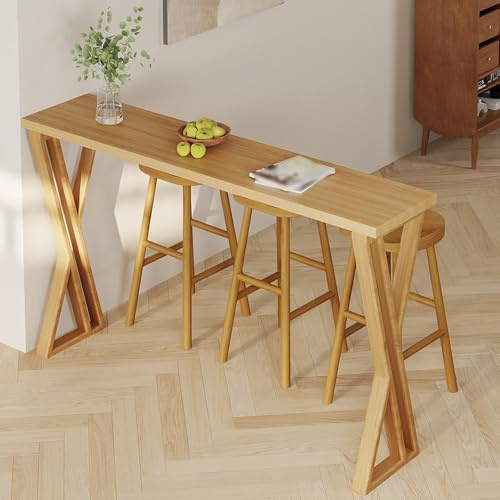Modern Högt Bord, Med Massivträbas, Rektangulärt Köksbartbord, För Vardagsrum & Restaurang, Inga Hockers Inkluderade(140x40x105cm/55x16x41in)