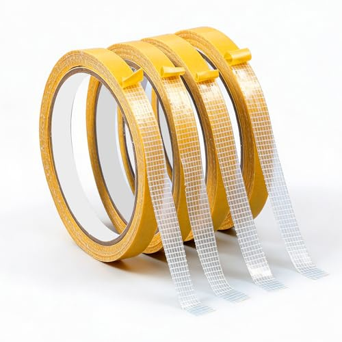 Grevosea 4 Pack Double Sided Fabric Tape Heavy Duty Clear Adhesive Tape Strong Bond Removable Residue-Free for Hemming Fashion Carpet Curtains 0.4in x 132FT Ideal for Sewing Craft Projects