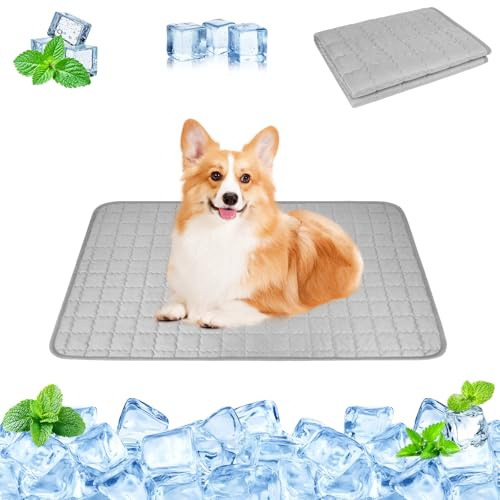 URAQT Tapis Rafraichissant Chien Chat, 60 X 45 cm Couverture Rafraîchissante pour Animaux, Durable Ice Silk Pet Cooling Mats en été, Auto-Refroidissant Tapis pour Animaux De Compagnie(Gris Clair)