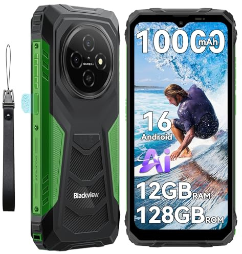 Blackview Téléphone Portable Incassable, Smartphone Incassable 10000mAh, Android 16 Telephone Incassable, IP68/IP69K, Jusqu’à 12GB+128GB (TF 2TB), 6,56 90Hz, Double SIM, NFC, GPS, 3 Ans de Garantie