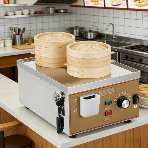 Vaporizzatore elettrico per Dim Sum, vapore commerciale con allarme di ebollizione e alimentazione idrica indipendente, controllo della temperatura 30-110 ℃, 6 fori