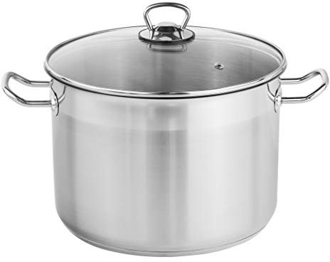 Haushalt International Universaltopf mit Glasdeckel (10l & 26cm Durchmesser) - 10 Liter Edelstahl Topf groß, Kochtopf Induktion, Gasherd, Elektro, Ceran, ideal z.B. als Suppentopf