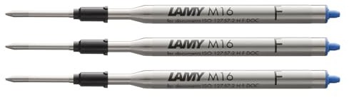 LAMY M16 3er Set Kugelschreiber-Großraummine aus Metall - Original Ersatzmine für alle Lamy Kugelschreiber Modelle - dokumentenecht - Strichbreite Fein in Tintenfarbe blau