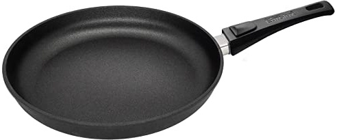 Eurolux Guss-Pfanne Induktion Ø 24 cm abnehmbarer Stiel - flacher 4.5 cm Rand - kleine leichte runde Alugusspfanne mit Antihaft-Beschichtung - Made in Germany