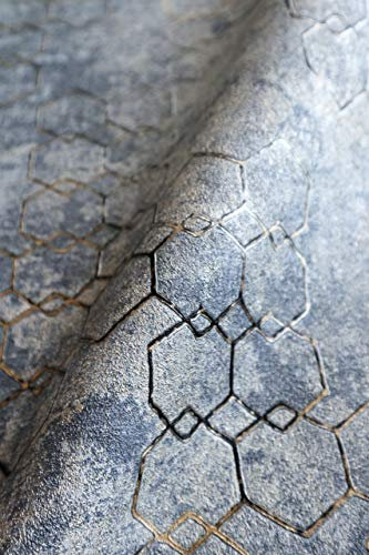 NEWROOM Tapete Blau Vliestapete Leicht Glänzend - Mustertapete Modern Gold Grau Hexagon Sechsecke Metalic Grafisch Industrial inkl. Tapezier-Ratgeber