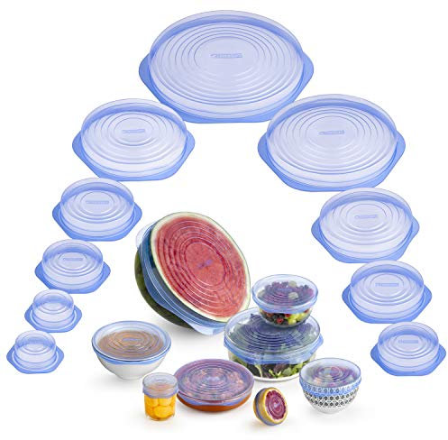 MONIX 10 coperchi in silicone riutilizzabili per alimenti, flessibili, durevoli e adattabili a varie forme