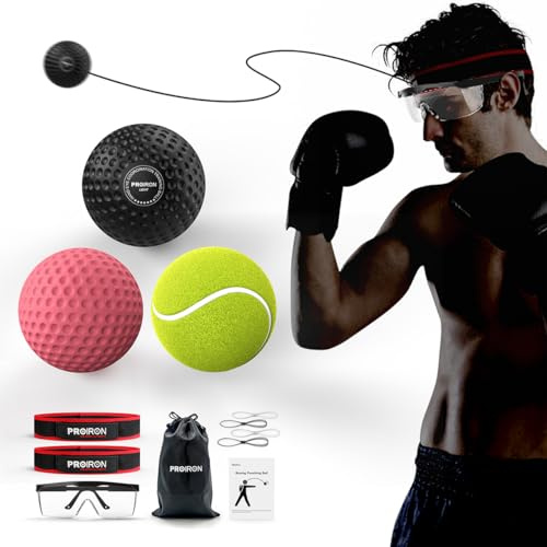 PROIRON Reflex Ball con Occhiali di Protezione, Palla Riflessa da Boxe con 2 Fasce Regolabili, Pallina Boxe per Adulti Allenamento, Coordinamento Occhio Della Mano e Fitness (3 palline)