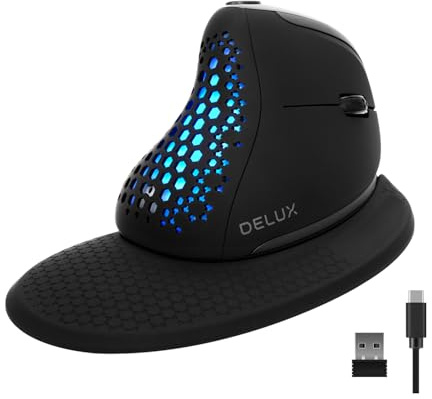 DELUX Seeker Ergonomic Mouse Wireless, Vertical Mouse with OLED Screen, 6 Buttons&Thumb Wheel Function, Silent Click, Up to 7200DPI, Programmable, Rechargeable, BT/2.4G/Wired, RGB Light(M618XSD-Black)