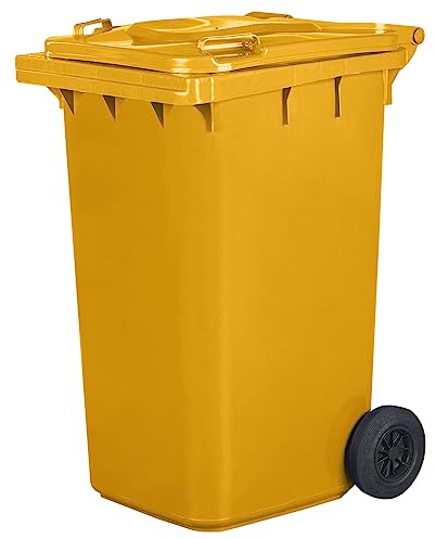 Jestic Mülltonne 240 Liter gelb mit Gummirädern, für Mülltrennung, Recycling innen außen, EN840