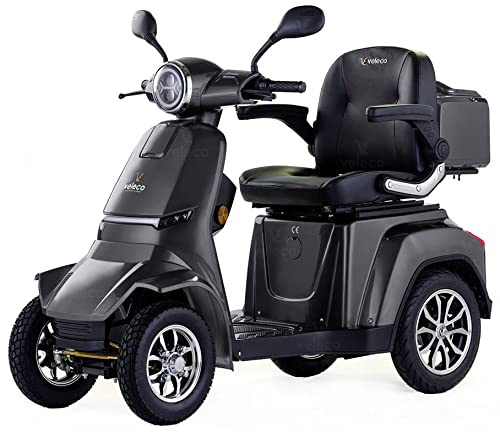 VELECO GRAVIS - Mobilitätsroller mit 4 Rädern – komplett montiert und fahrbereit – stabil und sicher – Volle LED Beleuchtung – geräumiger Stauraum, Getränkehalter - Vierrad (GRAU)
