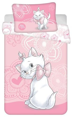 Jerry Fabrics Bettwäsche Marie Aristocats, 100% Baumwolle, Bettbezug 100 x 135 cm und Kissenbezug 40 x 60 cm, Rosa
