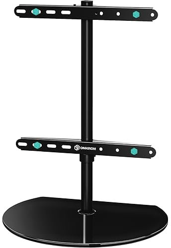 ONKRON Supporto TV da Tavolo 32 a 65 pollici, Piedistallo TV Carico 35 kg, Porta Televisore VESA 100x100 - VESA 400x400 mm, Rialzo per Televisore Girevole, Universale, in Vetro Temperato, Nero PT2-B