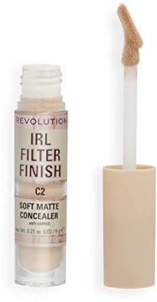 Makeup Revolution IRL Filter Finish Concealer, Medium to Full Coverage, Matte Finish, C2, Fair Skin Tones, 6g