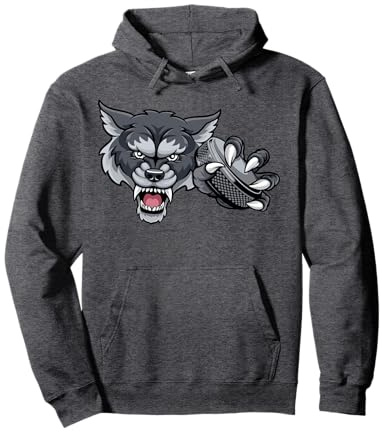 Wolf Cartoon Sports Wolves Team Mascot Holding Hockey Puck Pullover Hoodie
