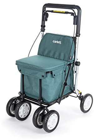 Carlett - Comfort Assist | Vikbar löpband med 4 hjul | Medicinsk produkt klass I godkänd | Avtagbar väska 36L/15 kg | Förvaringsbricka | Kundvagn | Grön