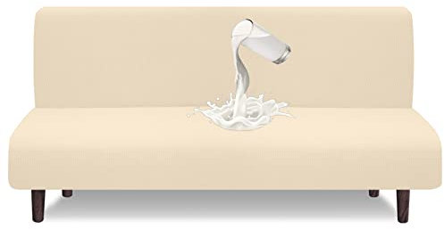 Granbest wasserdichte Armlose Futon Abdeckung, Hoher Stretch Futon Schutz für Faltendes Schlafsofa Anti-Rutsch Sofabezug ohne Armlehne (Beige)