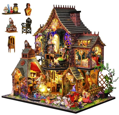 DIY Buchnook Kit Zauberwald, Miniatur Haus Kit mit LED Beleuchtung, 3D Regal Dekoration, Magische Wald Szene, Bastelset für Erwachsene und Jugendliche ab 14 Jahren