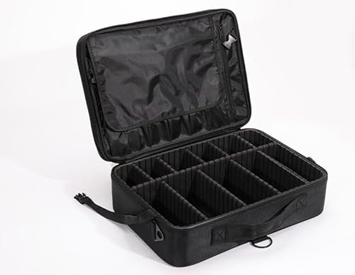 Kosmetiktasche Make up Organizer, Reise Schminktasche für Damen und Mädche, Groß Kapazität Tragbare Make Up Tasche Kosmetik Organizer mit Verstellbarem Fach (Schwarz, M)