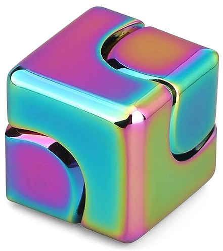 Infinity Gear Fidget Cube 2 in 1 Spinner Toy for Kids Adults, Transformable Metal Creative Fignertip Top, Sensory Focus Stress Relief Gyro Easter Basket Gifts (Rainbow)