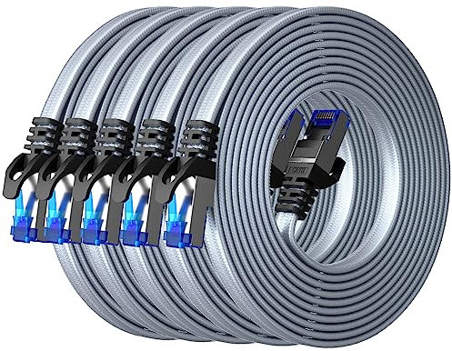 BUSOHE Cat 8 LAN Kabel 0,5m (5-Stück), 40Gbps 2000MHz Ethernet Kabel Netzwerkkabel, Flach Hochgeschwindigkeits Gigabit RJ45 Patchkabel, Geflochtener Internet Kabel Kompatibel mit PC, Router, Modem