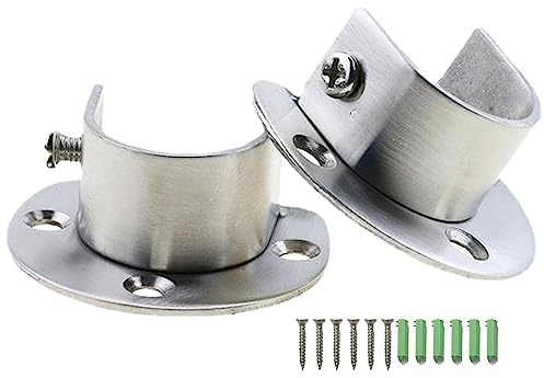 Ssiyiya 2pcs Wardrobe Rail Bracket with Screws, Wardrobe Rails and Fttings, Stainless Steel Recess Brackets for Curtain Poles, Flange Rod Holder Bracket Wall Mount(Silver,28mm)