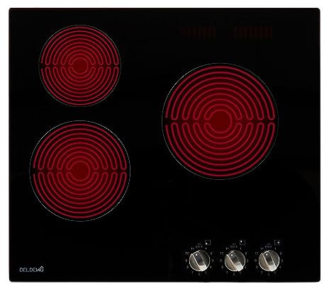 Plaque de cuisson vitrocéramique 3 foyers – 5200 W – BELDEKO – commandes par manettes/boutons – encastrable 56 × 49 cm – contrôle mécanique facile