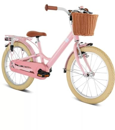 PUKY YOUKE Classic 18 | Kinderfahrrad 18 Zoll | Kinderfahrrad ab 5 Jahren | Retro Fahrrad für Kinder mit Korb & Rücktritt | Höhenverstellbar & leicht | Made in Germany | Retro Rose