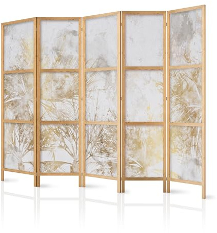 murando - Paravent Raumteiler Holz Pflanzen, 225x172 cm, 5-teilig, modern | Mobiler Sichtschutz, sofort einsatzbereit, Holzrahmen, ideal fürs Wohnzimmer oder Büro, geruchsneutral, lichtbeständig