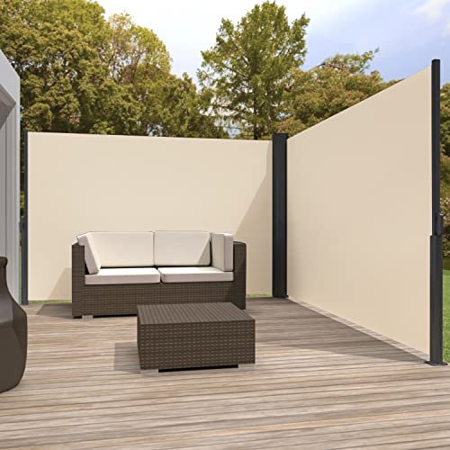 Zlinke Seitenmarkise mit Stahl-Kasten, rostbeständig, ausziehbar, 167 x 700 cm, Sichtschutz, Sonnenschutz, Blickdicht, Seitenrollo, für Balkon, Terrasse, Garten (Beige)