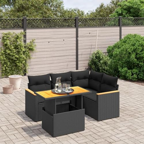 Rantry 5-TLG. Garten-Sofagarnitur mit Kissen Gartensofa Balkonmöbel Gartenmöbel Set Lounge Sofa Modular Gartenlounge Sofa Ecklounge Ecksofa Sitzgruppe Balkon Terraza Schwarz Poly Rattan