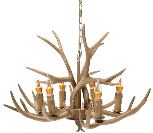 unkonwcy Geweih Licht Retro Kronleuchter Geweihlampe Pendelleuchte Harz Hirschgeweih HäNgelampe Deckenlampe Mit Antler Decken Leuchte Lampe Luster Antike Schlafzimmer Lichter 66 * 45Cm
