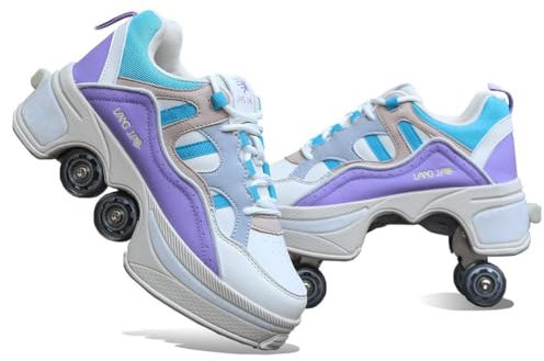 Skoter, skridskor, rullskor, skor med hjul, skateboardskor, inline-skridskor, justerbara damskor med hjul för flickor, löpning skateboard, inline-rullskor, lila – 32 EU (inseam: 210 mm)