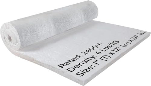 24 x 12 x 1 Thick Ceramic Fiber Insulation Blanket - High Temp Insulation - 4# 2400F Rated - Fire Proof Blanket for Wood Stove Baffle, Furnace, Forge, Kiln, Chimney, Fireplace, Pizza Oven, Boiler