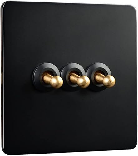 VDCVADKYE Wall Toggle Switch, Copper Lever Antique Hand Made Switch 1-4 Gang 2 Way Black Toggle Light Switch Solid 86 Type10A Dual Control Lever Toggle Switch(3 Gang)