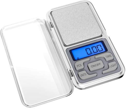 Báscula digital pequeña con pantalla LCD,Bascula precision para joyería, báscula para monedas. Bascula de cocina pequeña para arcilla, resina epoxi (PRECISIÓN: 0.1)
