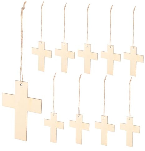 Tofficu 20pcs Wood Chip Cross Craft Small Crosses Crucifix Ornament Grave Wedding Sign DIY Decor