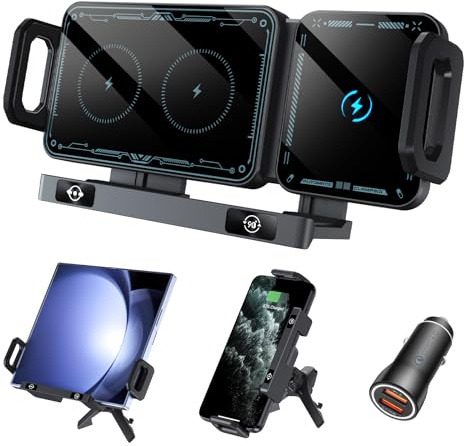 Olycism Handyhalterung Auto für Galaxy Z Fold 6 5 4 3 2 mit Ladefunktion 15W Dual Coils QC 3.0 Fast Wireless Charger Auto für Z Fold Kann Automatisch Rotieren Autohalterung Kabellose Kfz-Ladegeräte