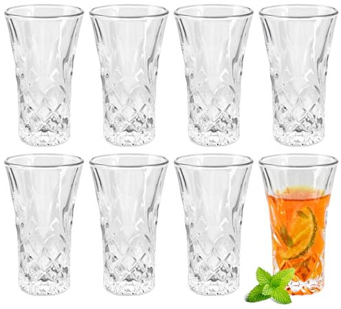 HOCUCHELAND 60ml Shot Glasses, Set of 8 Shot Glasses Heavy Base Glass Tumblers, Reusable Crystal Glasses, Vodka Glasses Tumblers for Cocktail, Tequila, Whisky, Vodka and Water