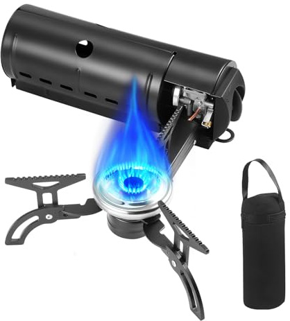 Foldable Camping Stove 2800W, Portable Butane Stove with Storage Bag, Folding Gas Burners for Outdoor Cooking, Camping, Hiking, Picnic,Travel, Compact Cassette Stove for Fast Boiling(Black-02)